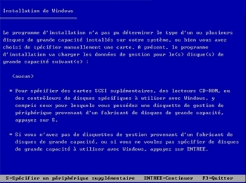 Appuyez sur la touche S pour installer les drivers SATA