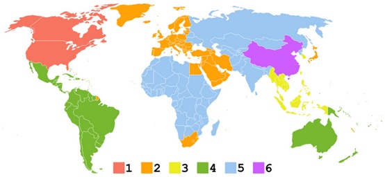 Zones DVD de 1 à 6 - Codes régions
